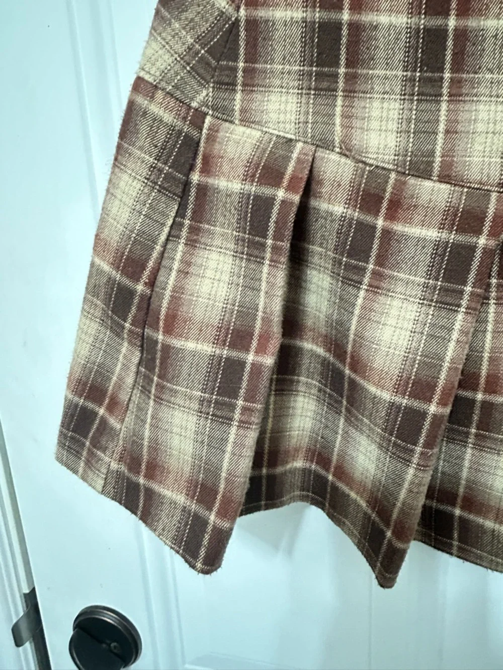 Stoosh Brown and Cream Plaid Pleated Mini Skirt kilt with Buckle Straps - Picture 6 of 8